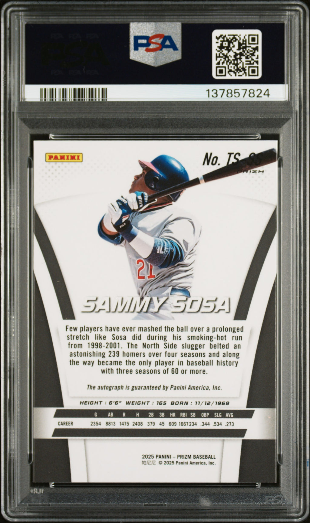 Sammy Sosa 2025 Prizm Throwback Auto Autograph Chicago Cubs PSA 9