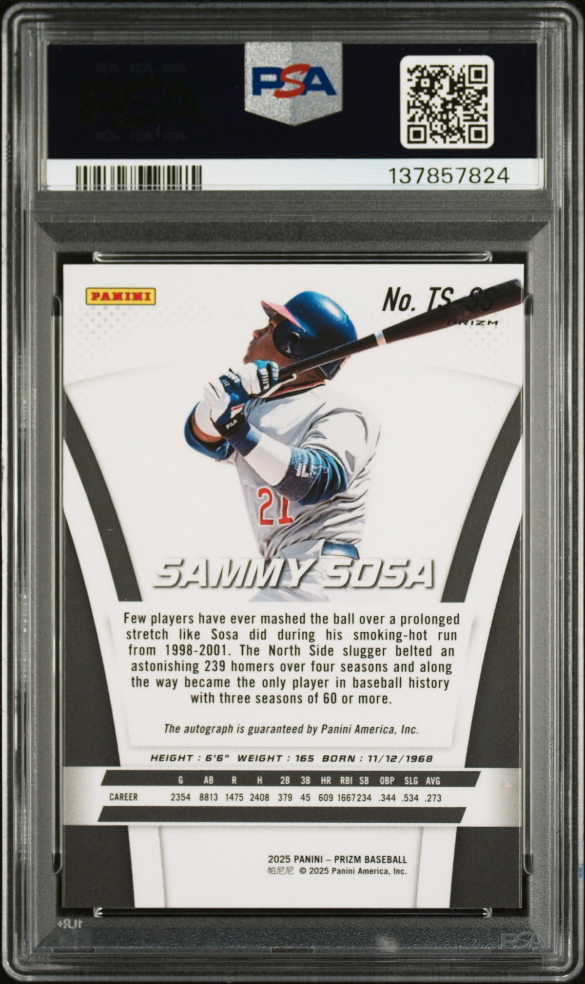 Sammy Sosa 2025 Prizm Throwback Auto Autograph Chicago Cubs PSA 9