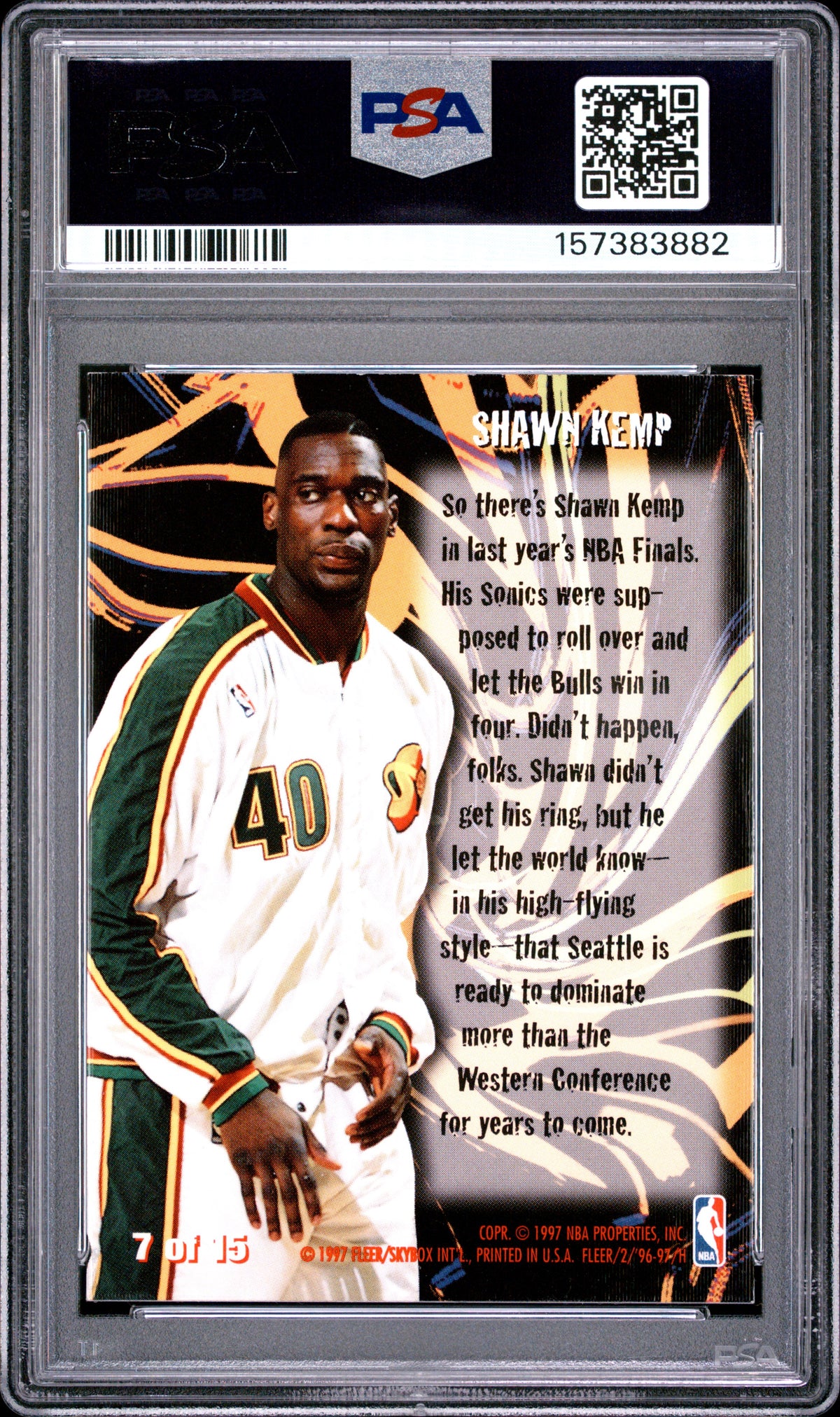 Shawn Kemp 1996-97 Fleer Thrill Seekers Seattle Supersonics #7 PSA 7
