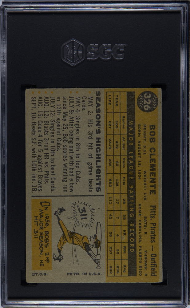 Bob Clemente 1960 Topps Pittsburgh Pirates #326 SGC 2
