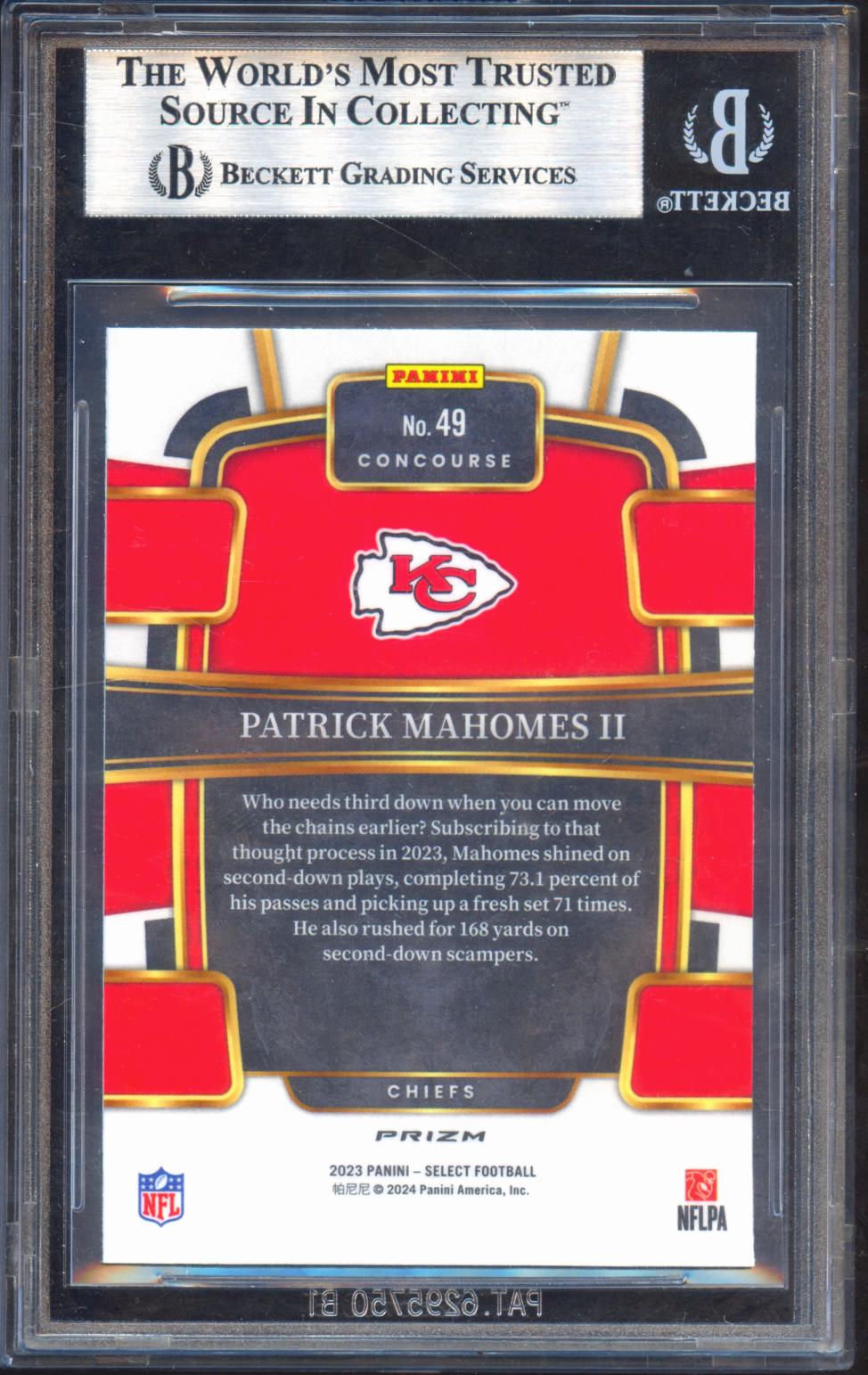 Patrick Mahomes 2023 Select Silver Prizm #49 BGS 9 Kansas City Chiefs