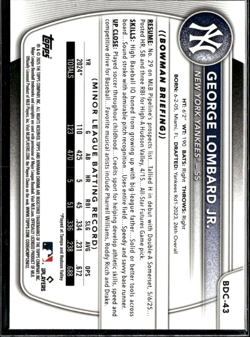 George Lombard Jr. 2024 Bowman Chrome Xractor New York Yankees