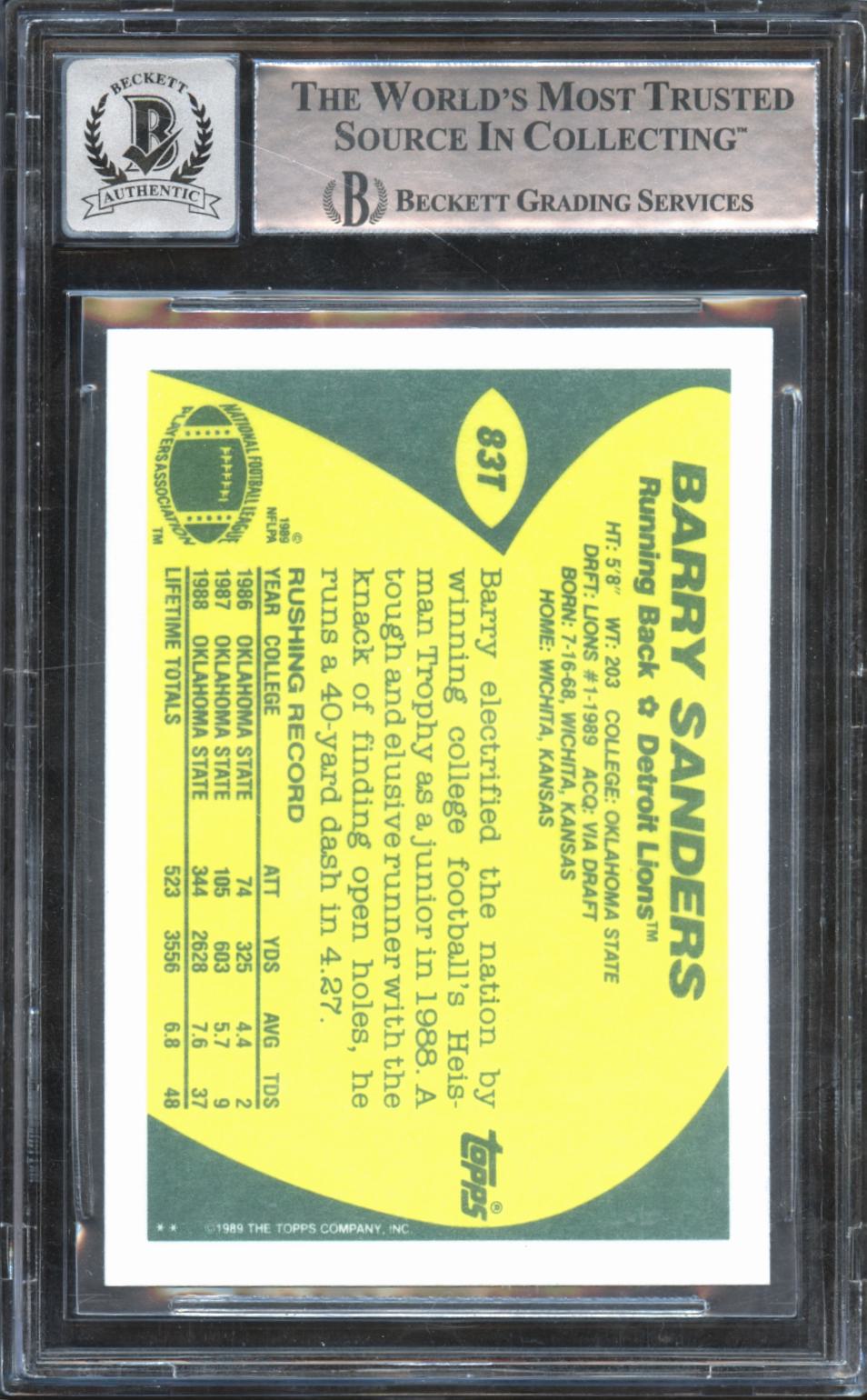 Barry Sanders 1989 Topps Traded Auto Autograph RC Rookie Detroit Lions