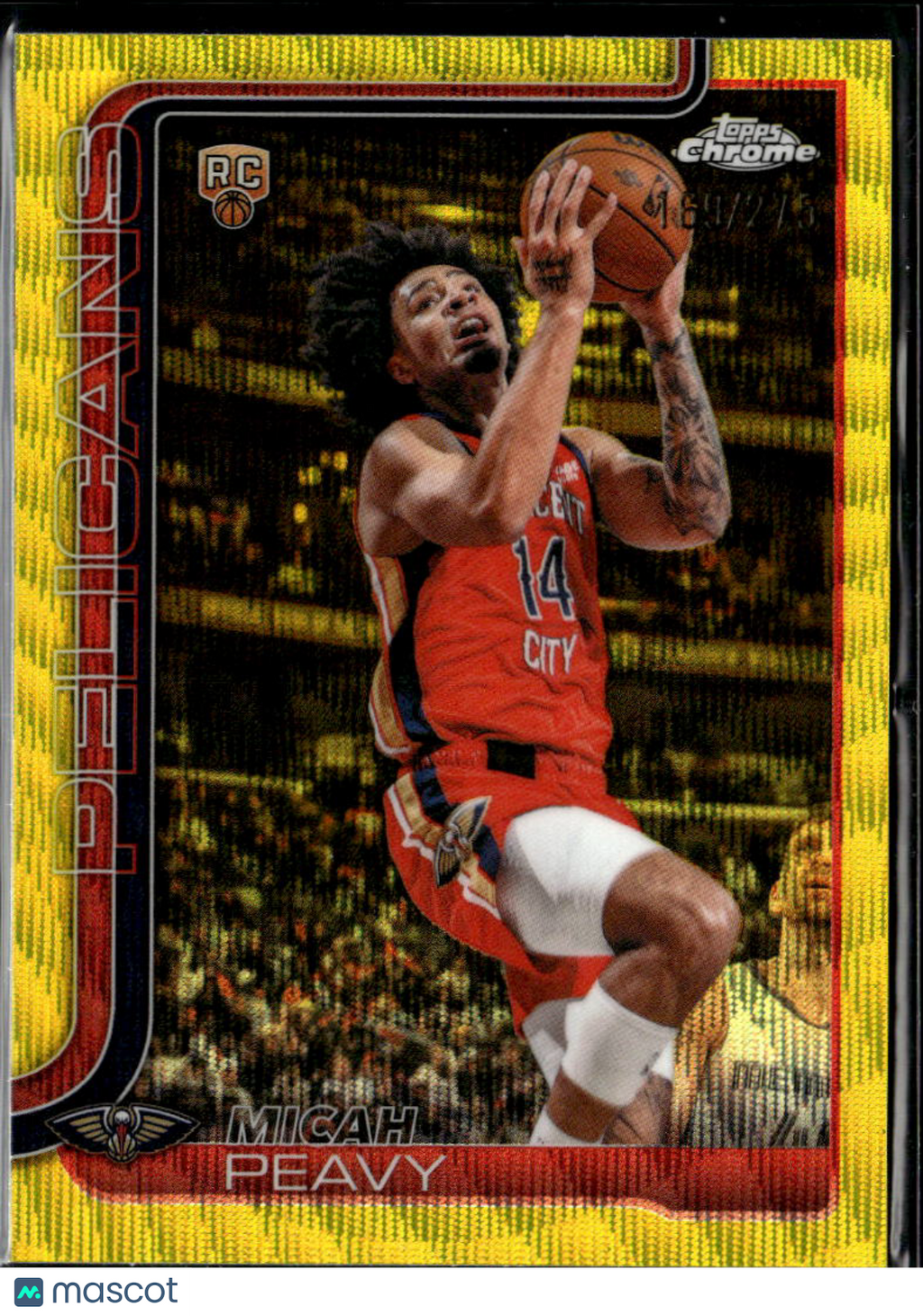 Micah Peavy 2026 Topps Chrome Yellow Wave Refractor RC 169/275 Pelicans