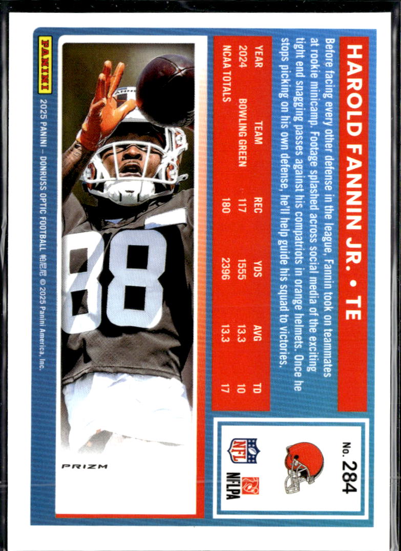 Harold Fannin Jr. 2025 Optic Rated Rookie Blue Glitter Cleveland Browns