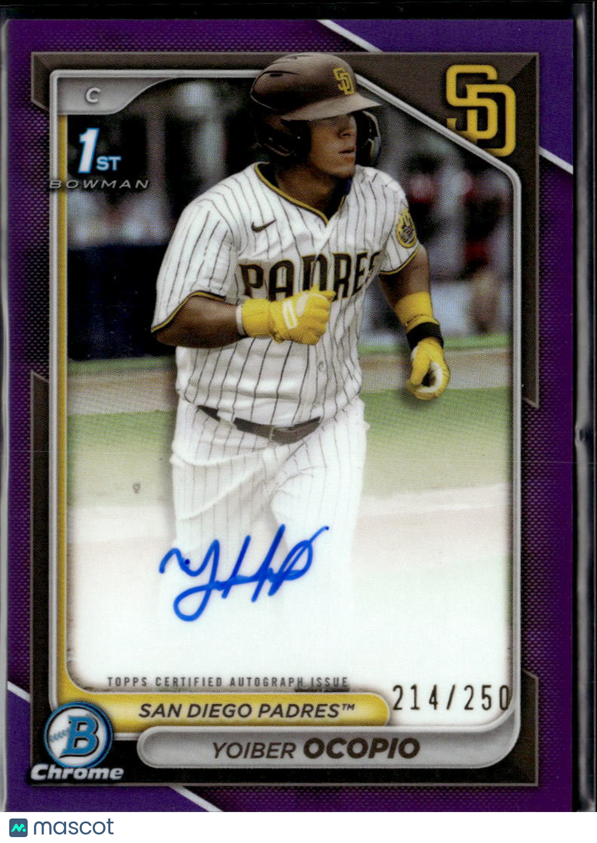 Yoiber Ocopio 2024 Bowman Chrome Auto Purple /250 San Diego Padres