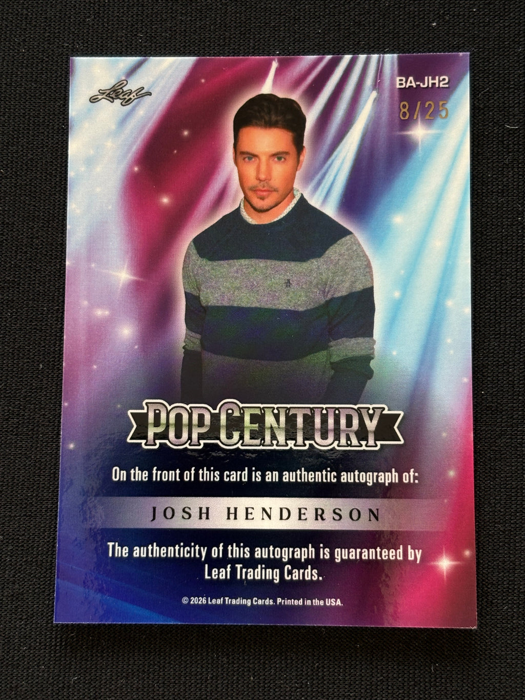 Josh Henderson 2026 Leaf Pop Century Auto Autograph 8/25