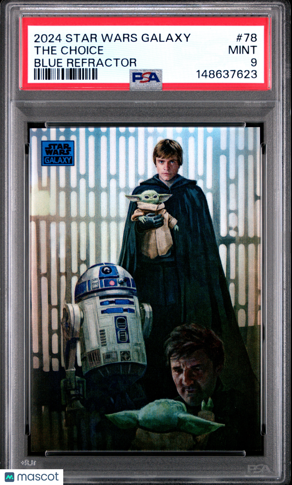 The Choice 2024 Topps Chrome Star Wars Galaxy Blue Refractor 139/150 PSA 9