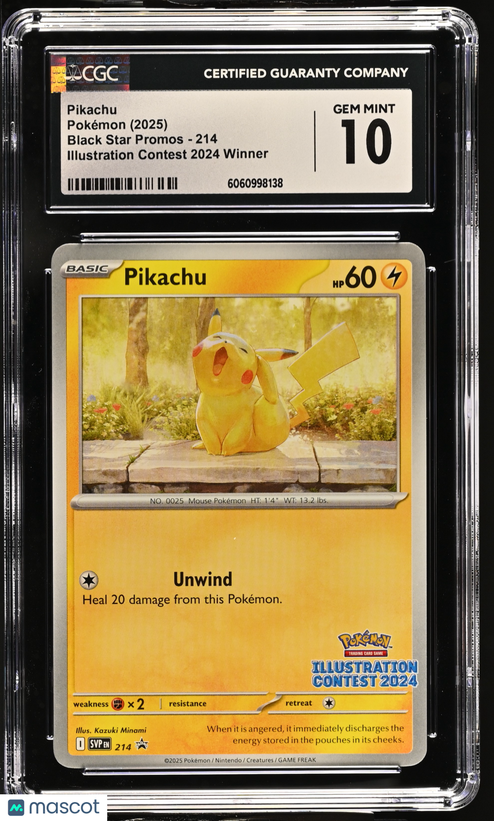 Pikachu 2025 Pokemon Black Star Promos Illustration Contest Winner CGC 10 #214