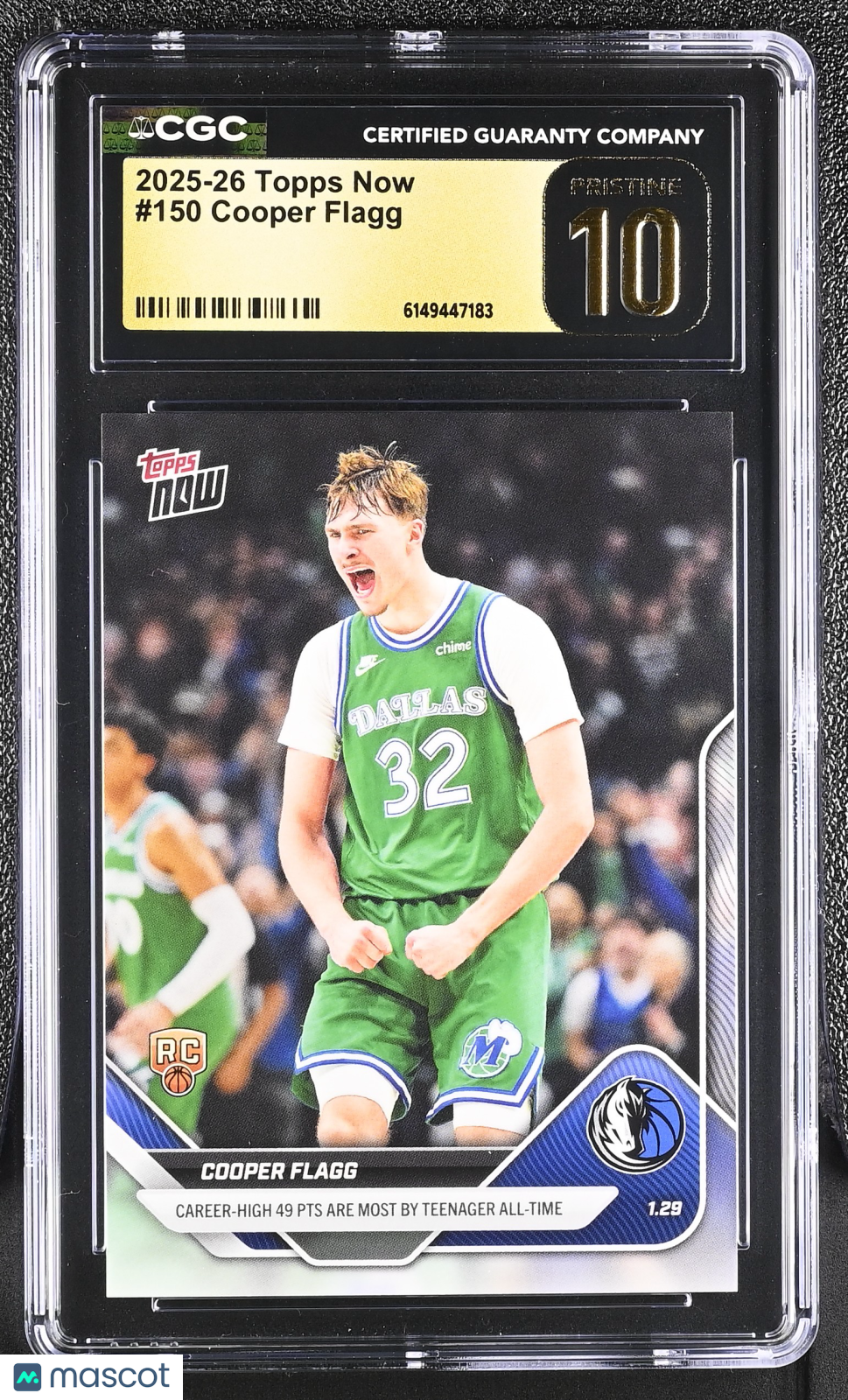 Cooper Flagg 2025-26 Topps Now Rookie RC Dallas Mavericks #150 CGC 10 PRISTINE