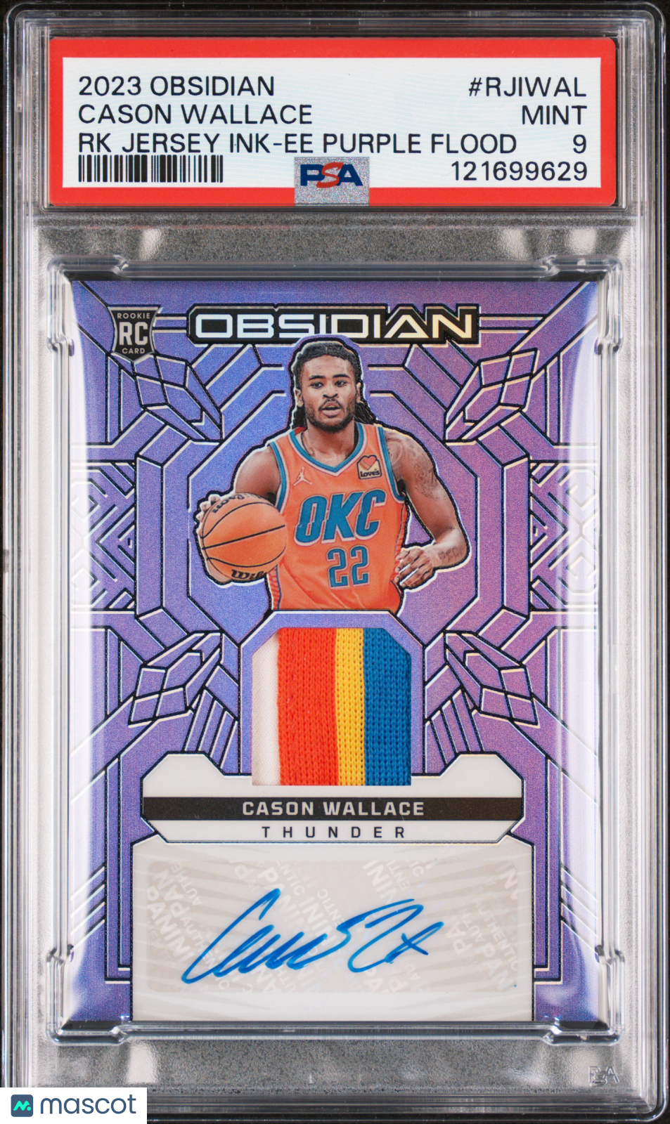 Cason Wallace 2023-24 Obsidian Auto Autograph Patch RC OKC Thunder 41/49 PSA 9