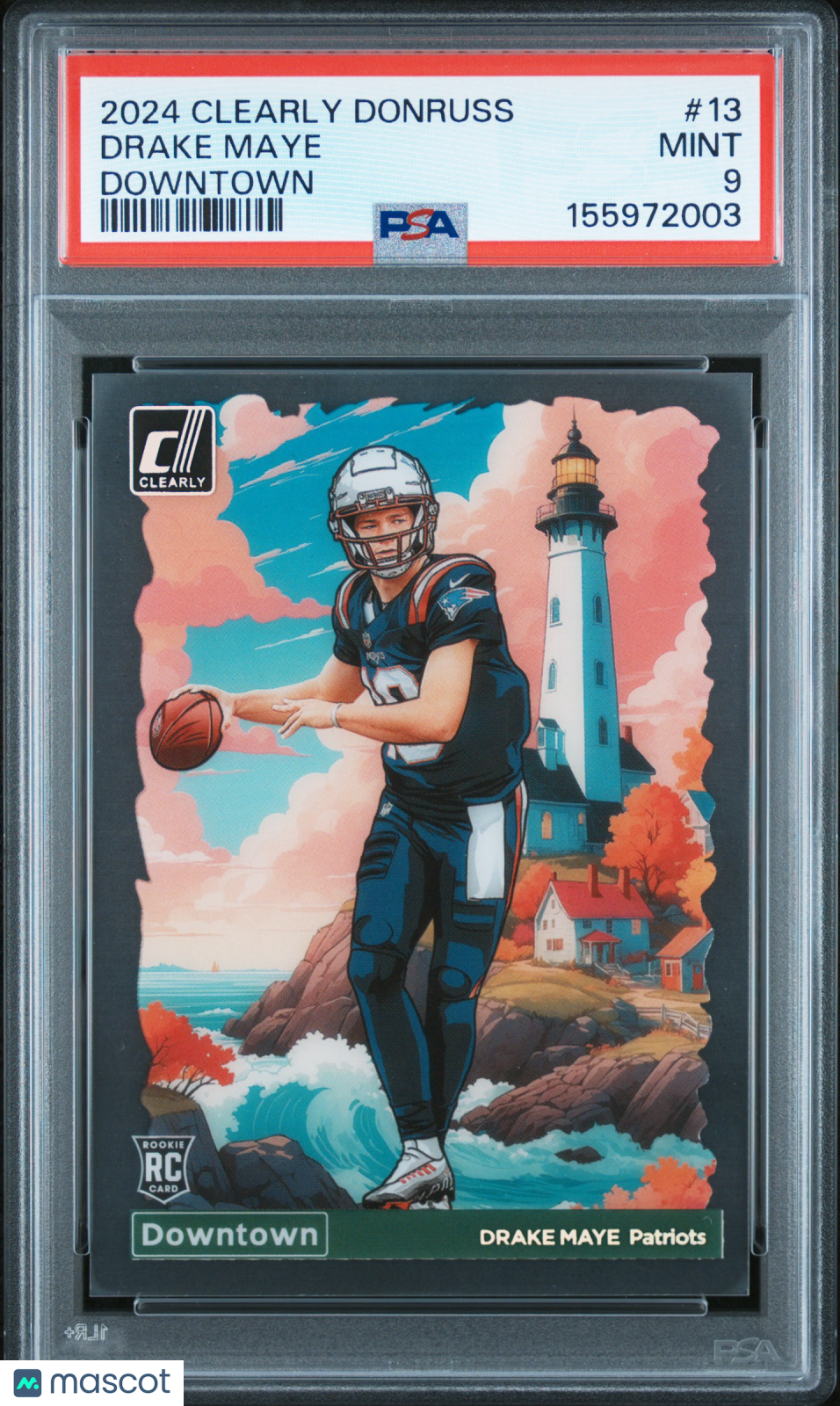 Drake Maye 2024 Clearly Donruss DOWNTOWN! SSP CASE HIT Rookie RC Patriots PSA 9