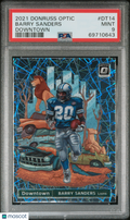 Barry Sanders 2021 Optic DOWNTOWN CASE HIT Detroit Lions PSA 9