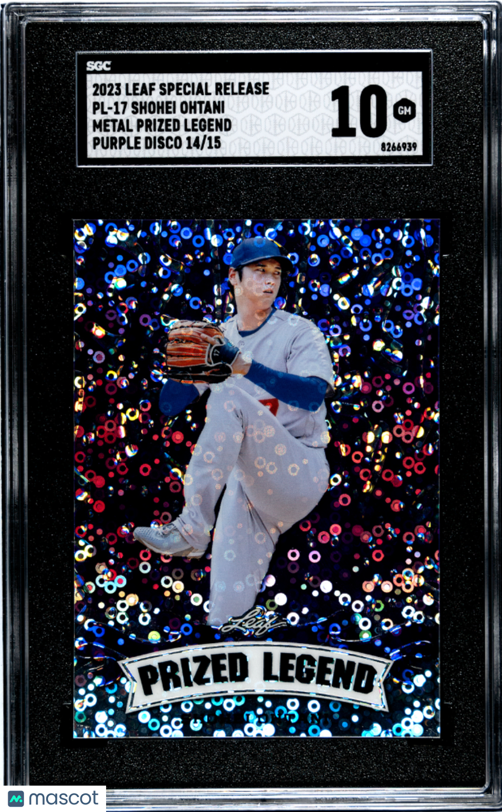 Shohei Ohtani 2023 Leaf Metal Prized Legend Purple Disco Dodgers 14/15 SGC 10