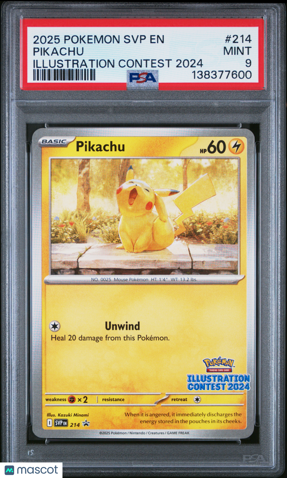 Pikachu 2025 Pokemon SVP EN-SV Promo Illustration Contest 2024 PSA 9 #214