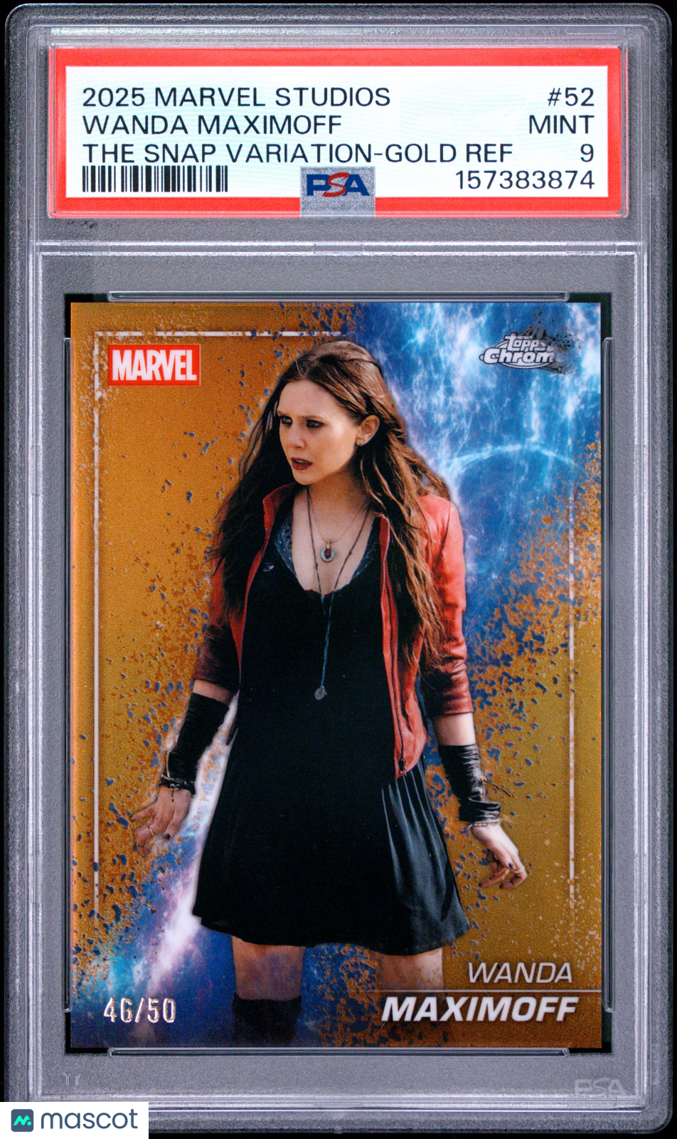 Wanda Maximoff 2025 Topps Chrome Marvel GOLD Refractor 46/50 #52 PSA 9