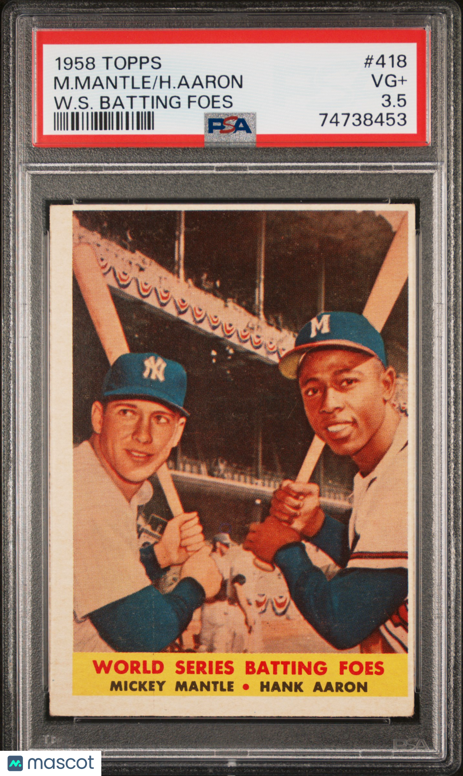 Mickey Mantle / Hank Aaron 1958 Topps W. S. Batting Foes Yankees #418 PSA 3.5