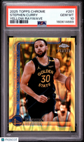 Stephen Curry 2025 Topps Chrome Yellow Raywave Warriors 245/275 PSA 10