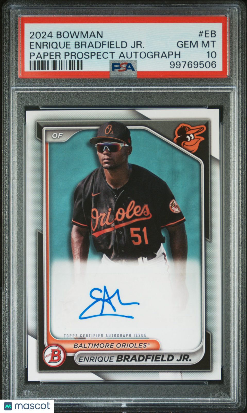 Enrique Bradfield Jr. 2024 Bowman Auto Autograph Baltimore Orioles PSA 10