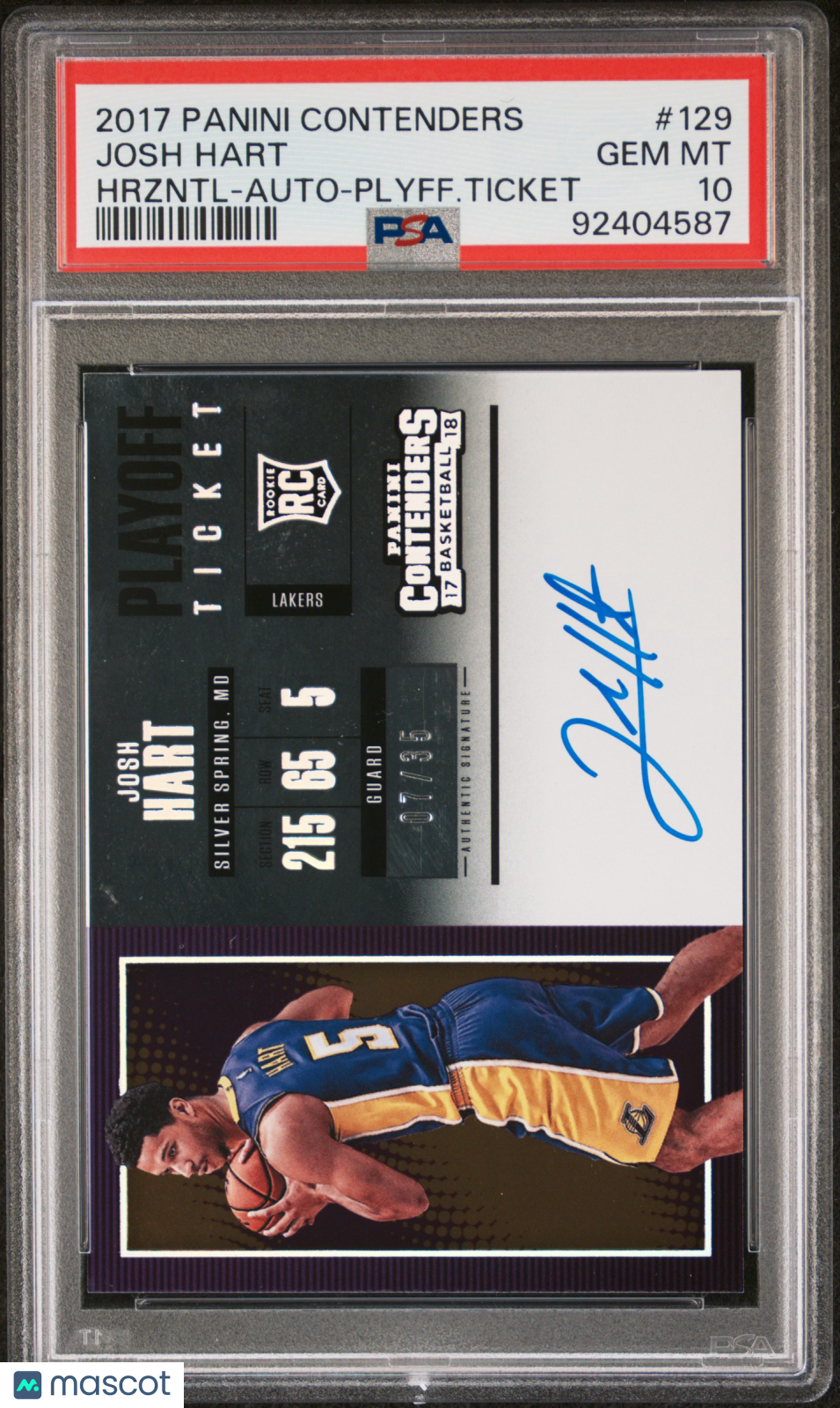 Josh Hart 2017 Contenders Auto Autograph RC Los Angeles Lakers 7/35 PSA 10