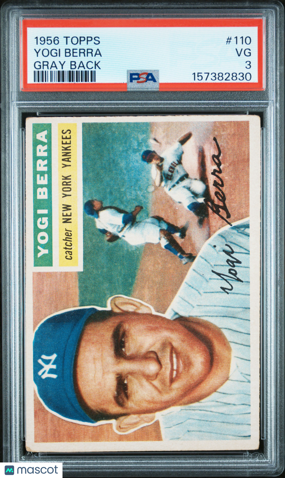 Yogi Berra 1956 Topps Gray Back Card New York Yankees #110 PSA 3