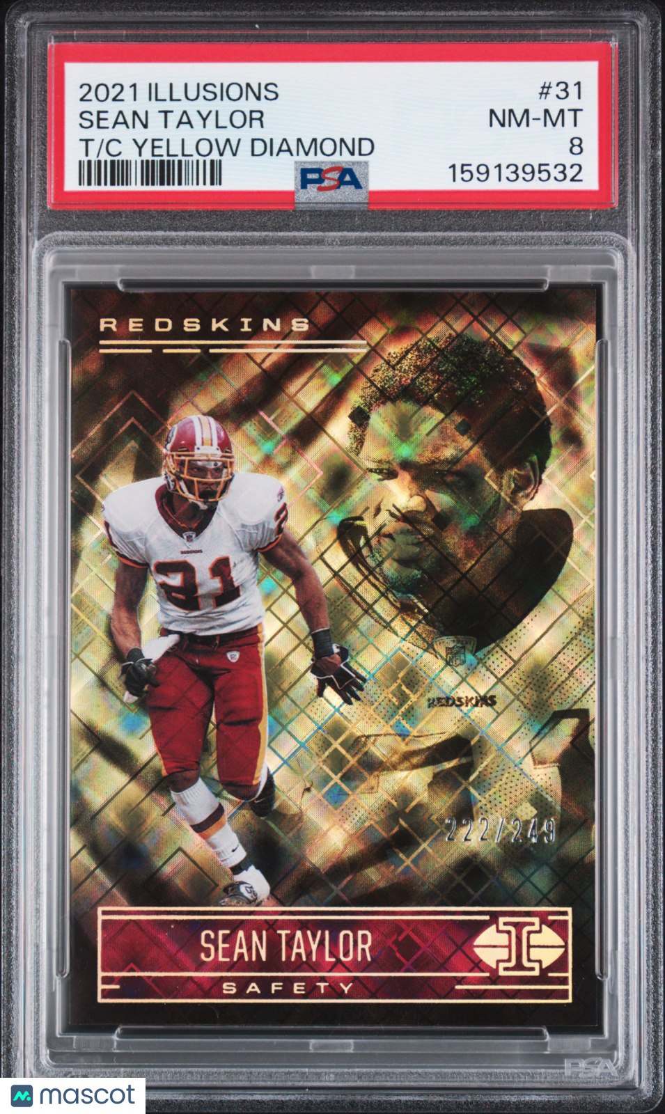 Sean Taylor 2021 Illusions Yellow Diamond Washington Redskins 222/249 PSA 8