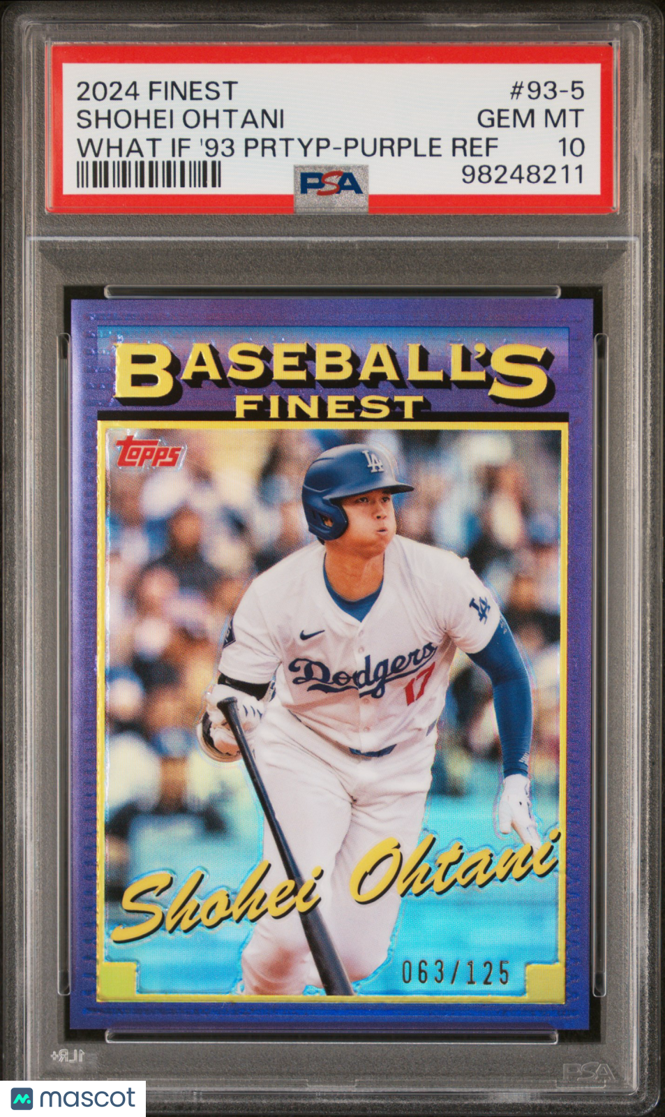 Shohei Ohtani 2024 Topps Finest What If '93 Purple Refractor Dodgers /125 PSA 10
