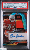 Barry Sanders 2025 Prizm Draft Auto Autograph Tie-Dye Patch OSU 3/25 PSA 8
