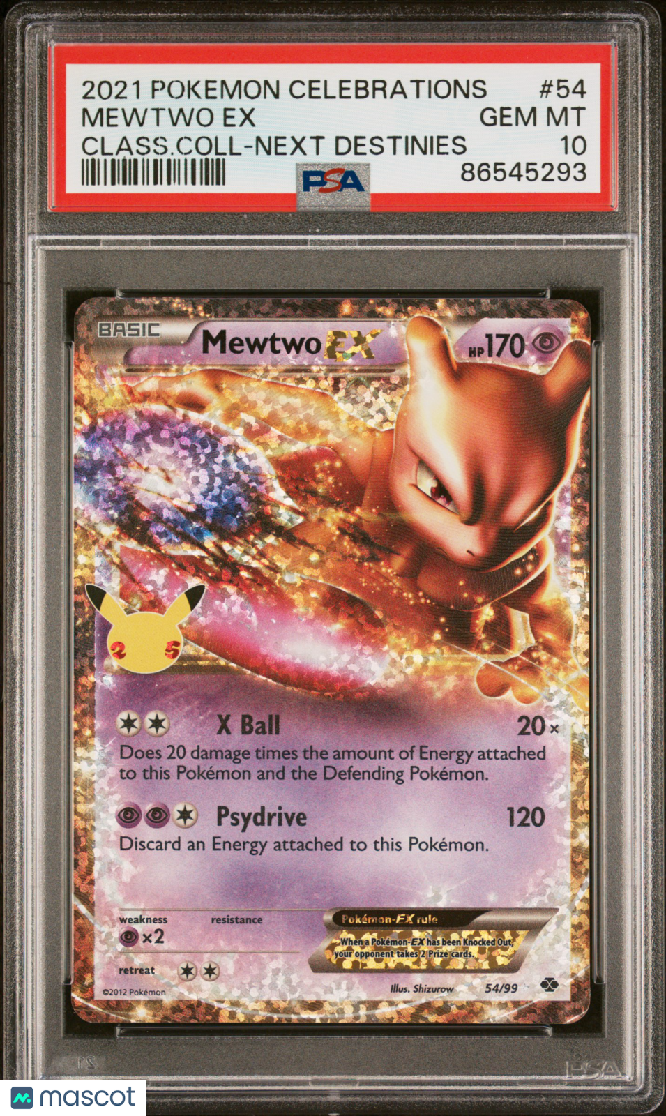 Mewtwo EX 2021 Pokemon Celebrations Classic Collection Next Destinies PSA 10 #54