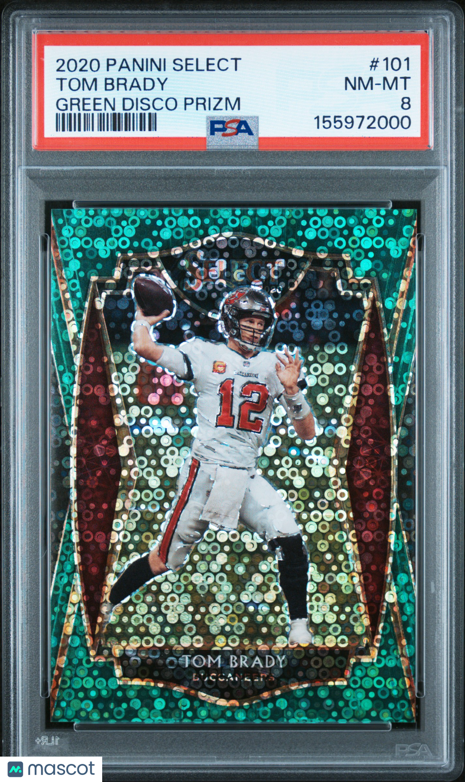 Tom Brady 2020 Select Green Disco Prizm SSP Tampa Bay Buccaneers 2/5 PSA 8