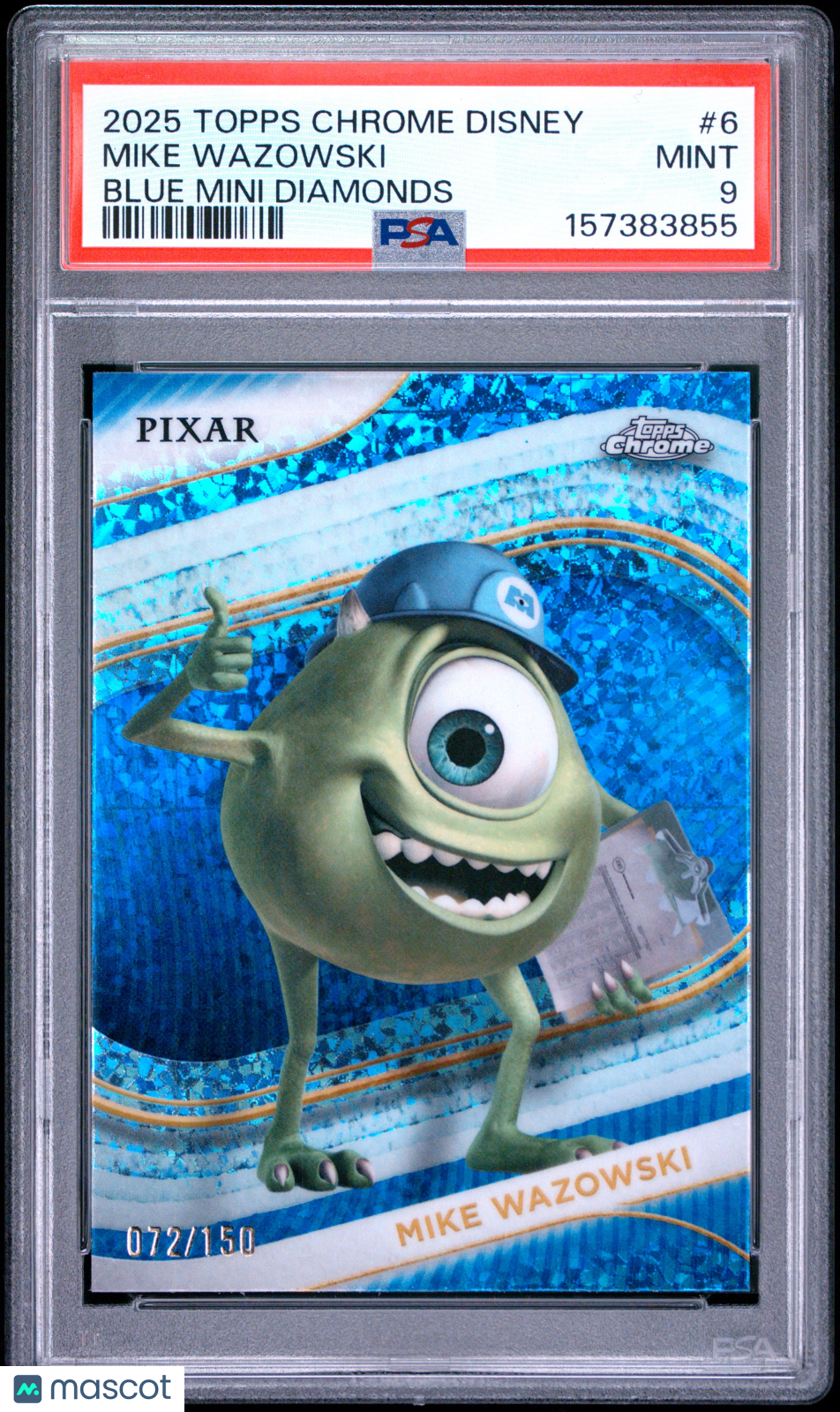 Mike Wazowski 2025 Topps Chrome Disney Blue Mini Diamond 72/150 #6 PSA 9