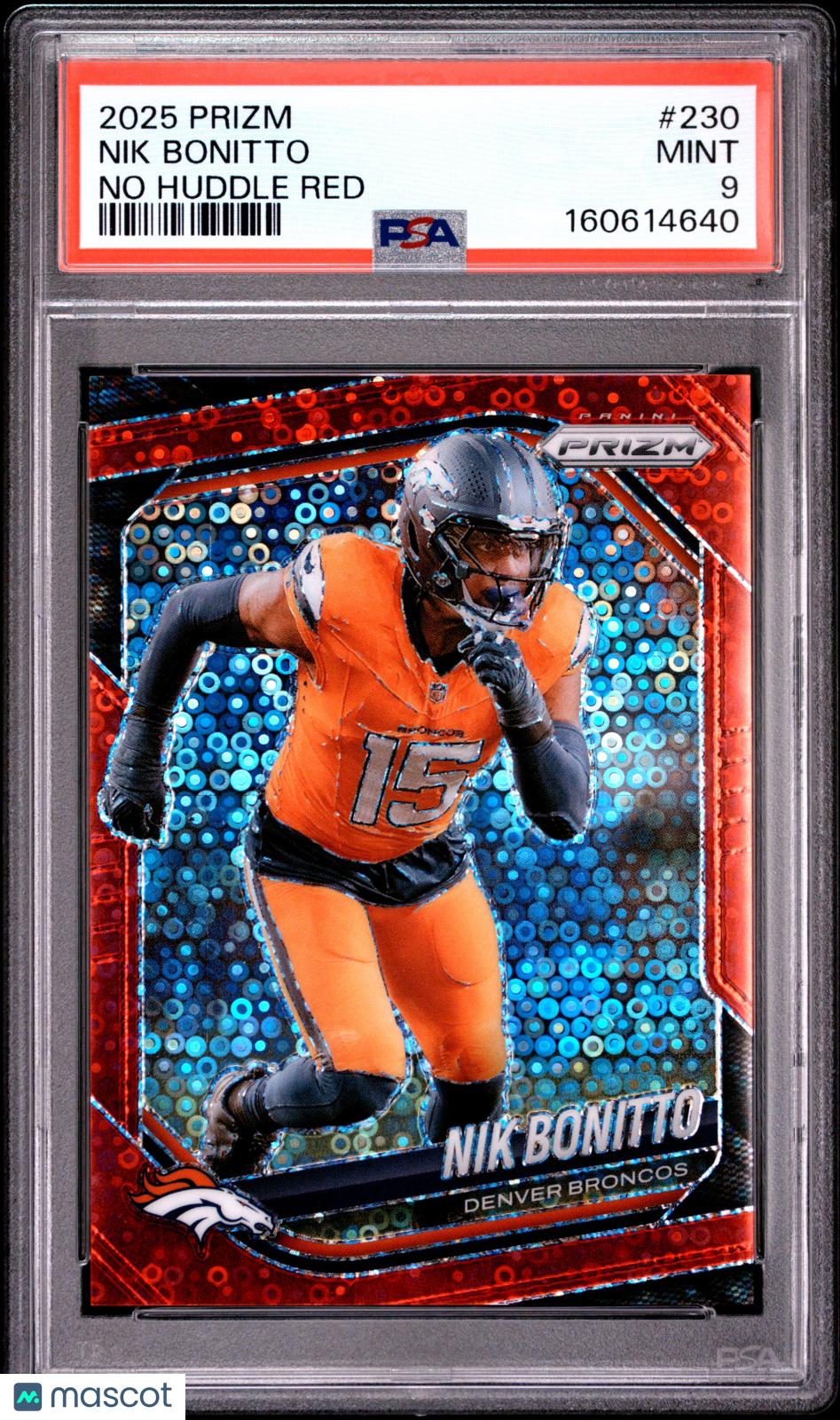 Nik Bonitto 2025 Prizm No Huddle Red Disco Prizm Denver Broncos 70/99 PSA 9