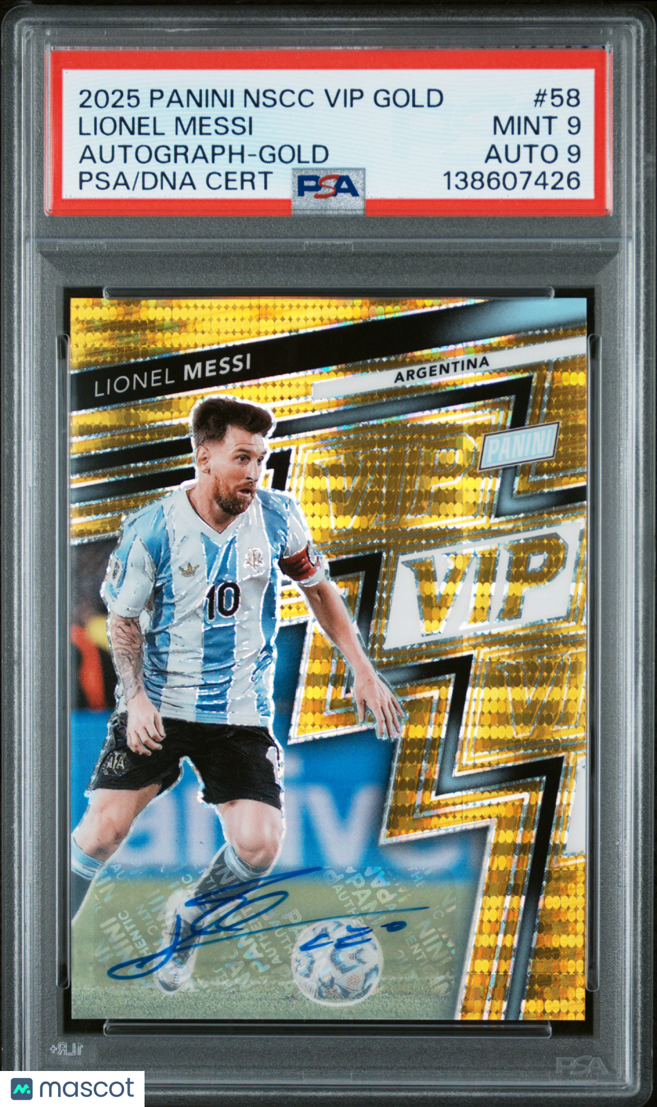 Lionel Messi 2025 Panini National GOLD Prizm Auto Autograph 7/10 PSA 9