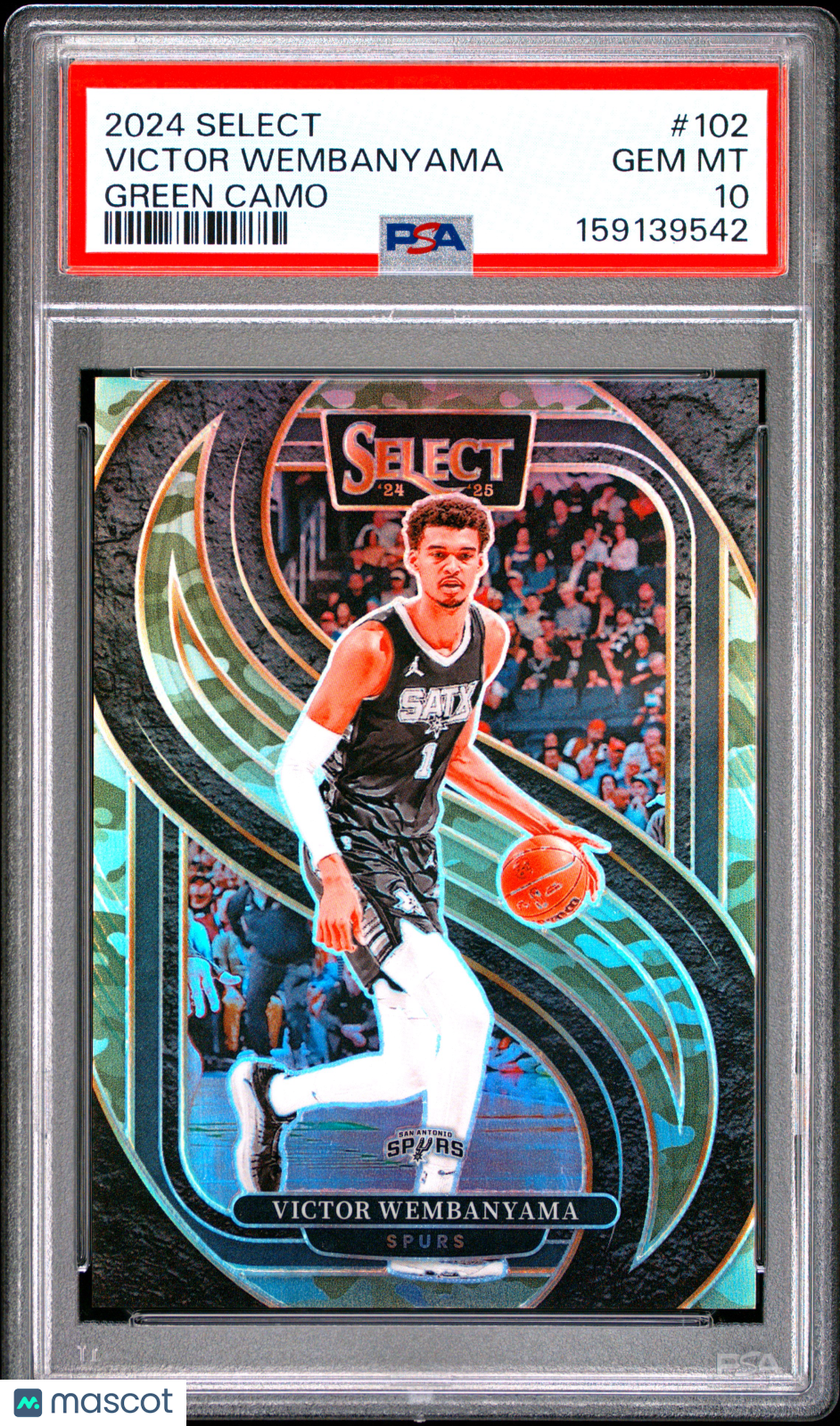 Victor Wembanyama 2024-25 Select Green Camo Prizm Spurs 76/125 PSA 10