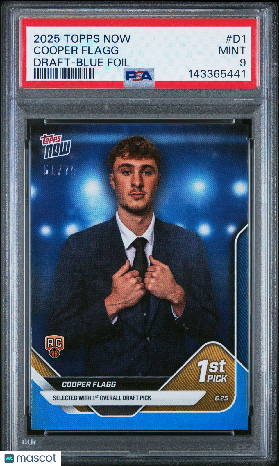 Cooper Flagg 2025 Topps Now Draft BLUE Foil Rookie RC Mavericks 51/75 PSA 9