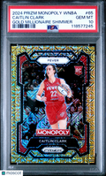 Caitlin Clark 2024 Prizm Monopoly Gold Millionaire Shimmer RC Fever /500 PSA 10