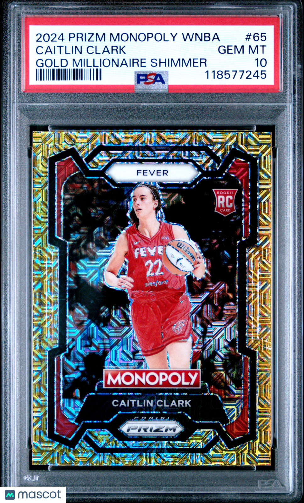 Caitlin Clark 2024 Prizm Monopoly Gold Millionaire Shimmer RC Fever /500 PSA 10