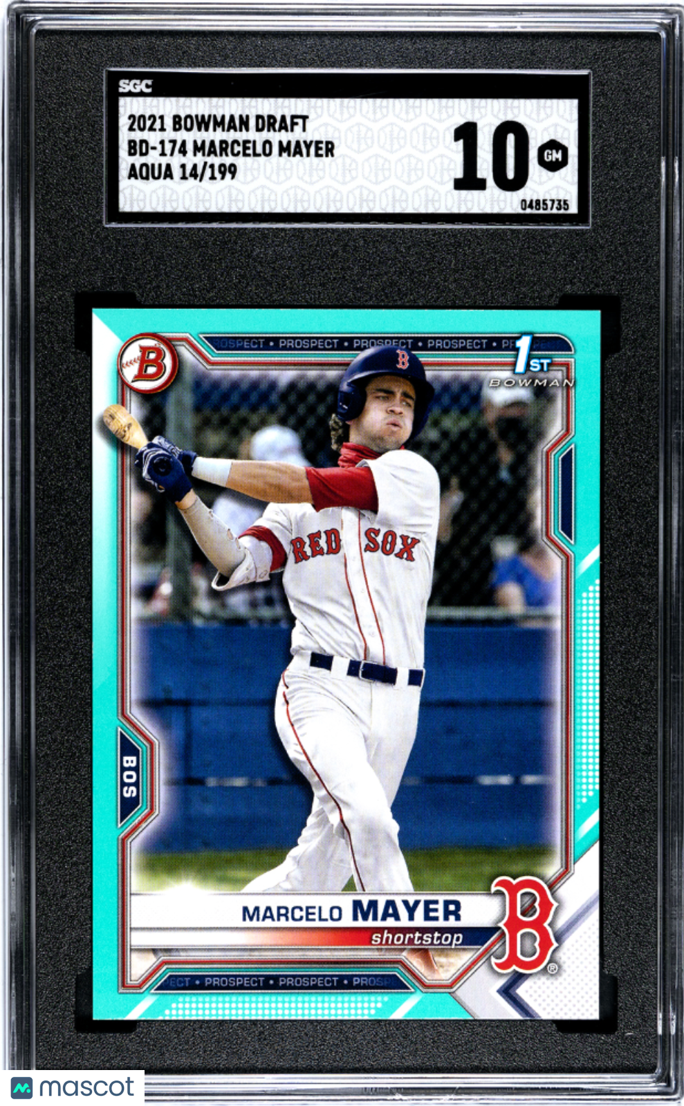 Marcelo Mayer 2021 Bowman Draft Aqua 1st Rookie RC Boston Red Sox 14/199 SGC 10