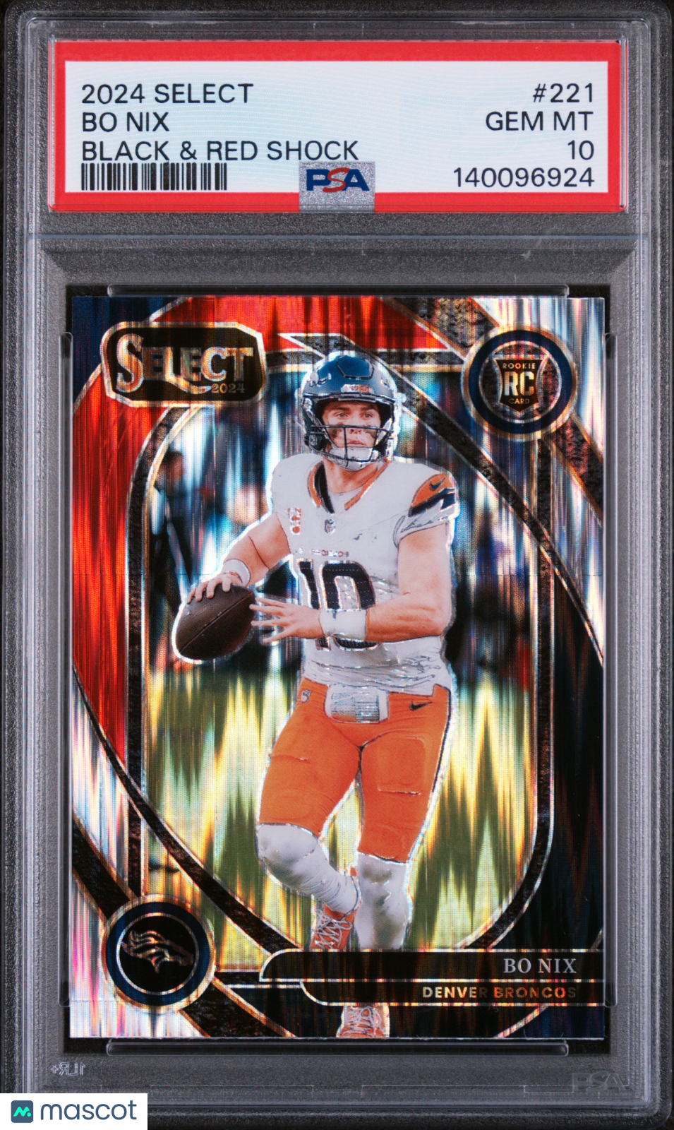 Bo Nix 2024 Select Club Black & Red Shock RC Denver Broncos #221 PSA 10