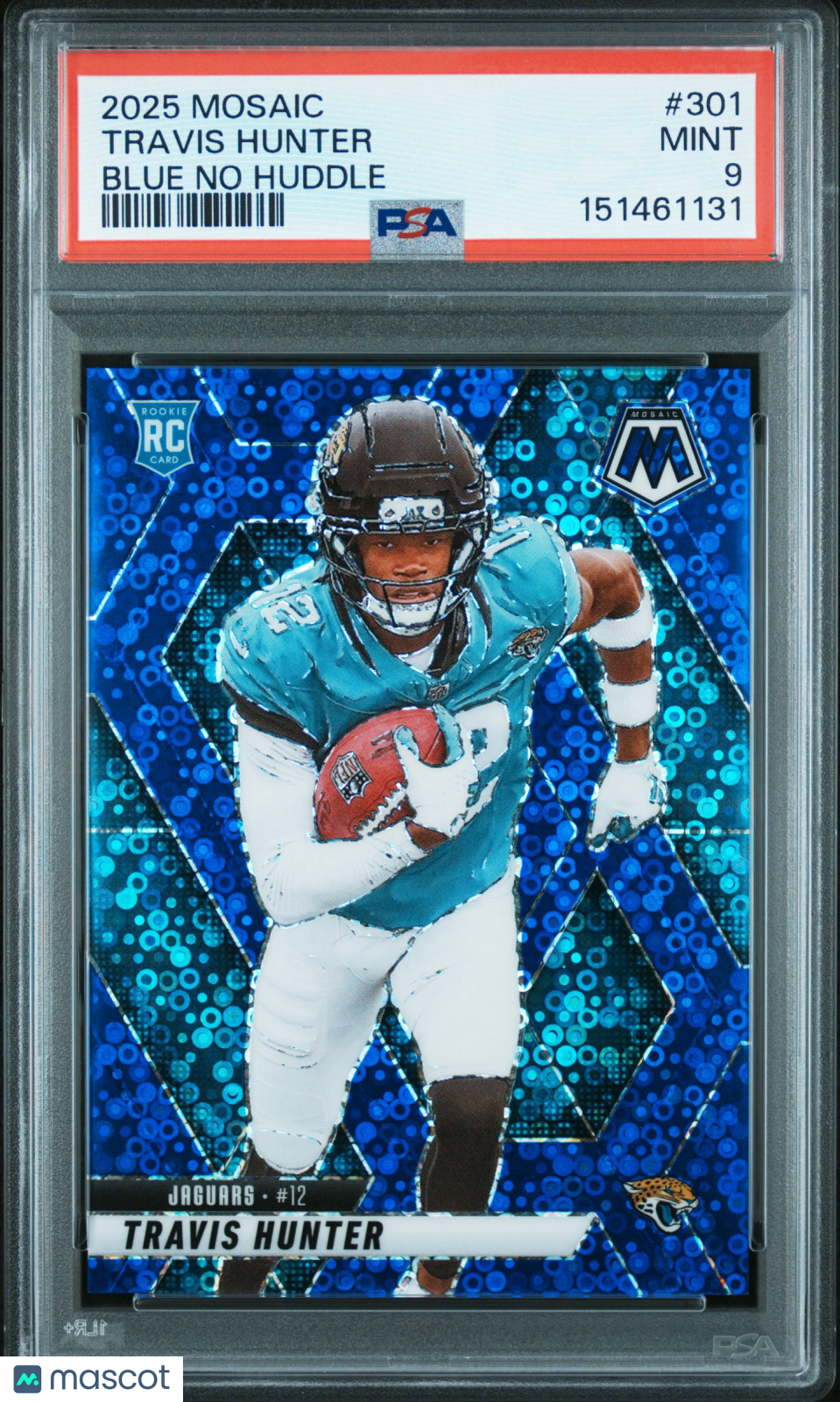 Travis Hunter 2025 Mosaic Blue No Huddle Prizm Rookie RC Jaguars 78/99 PSA 9