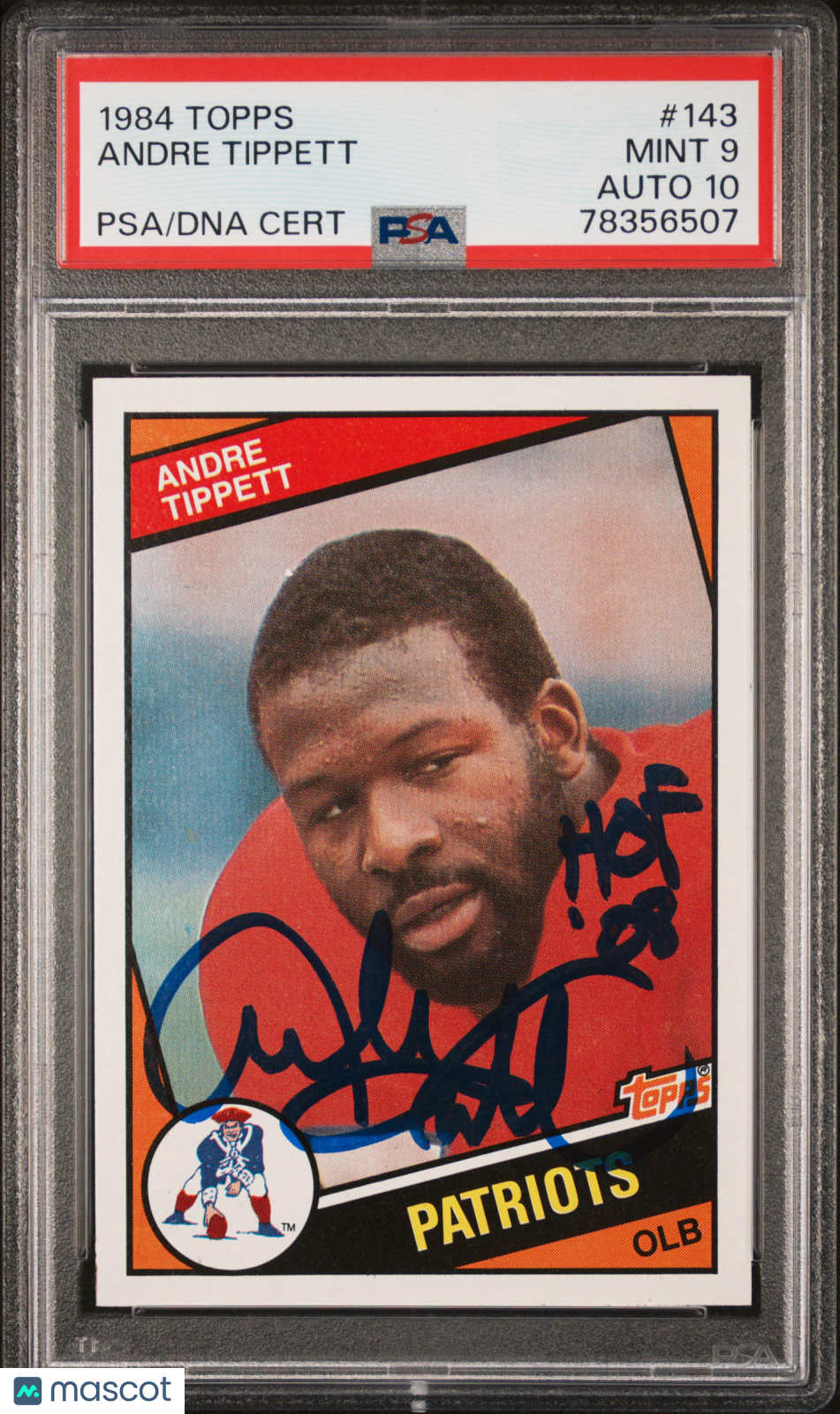 Andre Tippett 1984 Topps Auto Autograph Rookie NE Patriots #143 PSA 9 Auto 10