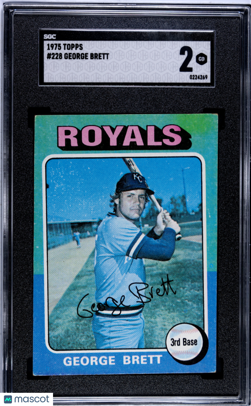 George Brett 1975 Topps Rookie RC Kansas City Royals #228 SGC 2