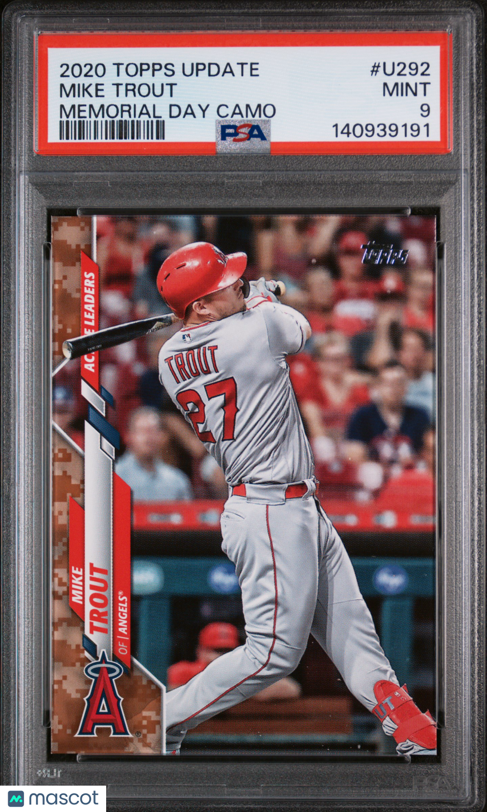 Mike Trout 2020 Topps Update Memorial Day Camo Los Angeles Angels 14/25 PSA 9
