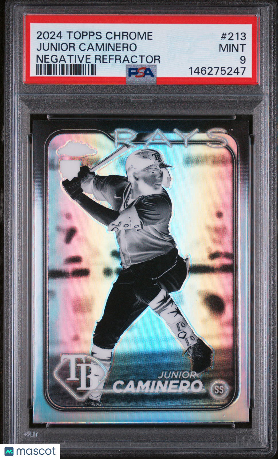 Junior Caminero 2024 Topps Chrome Negative Refractor Rookie RC TB Rays PSA 9