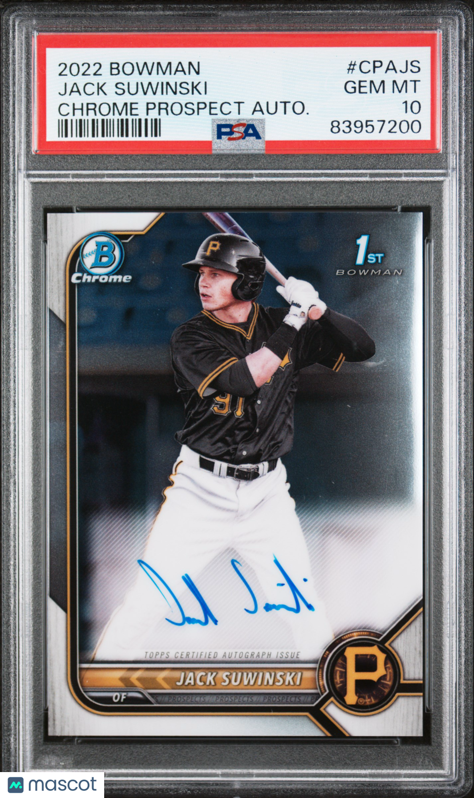 Jack Suwinski 2022 Bowman Chrome 1st Auto Autograph RC Pirates PSA 10
