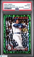 Shohei Ohtani 2024 Topps Green Crackle Foil Board LA Dodgers 55/499 #500 PSA 10