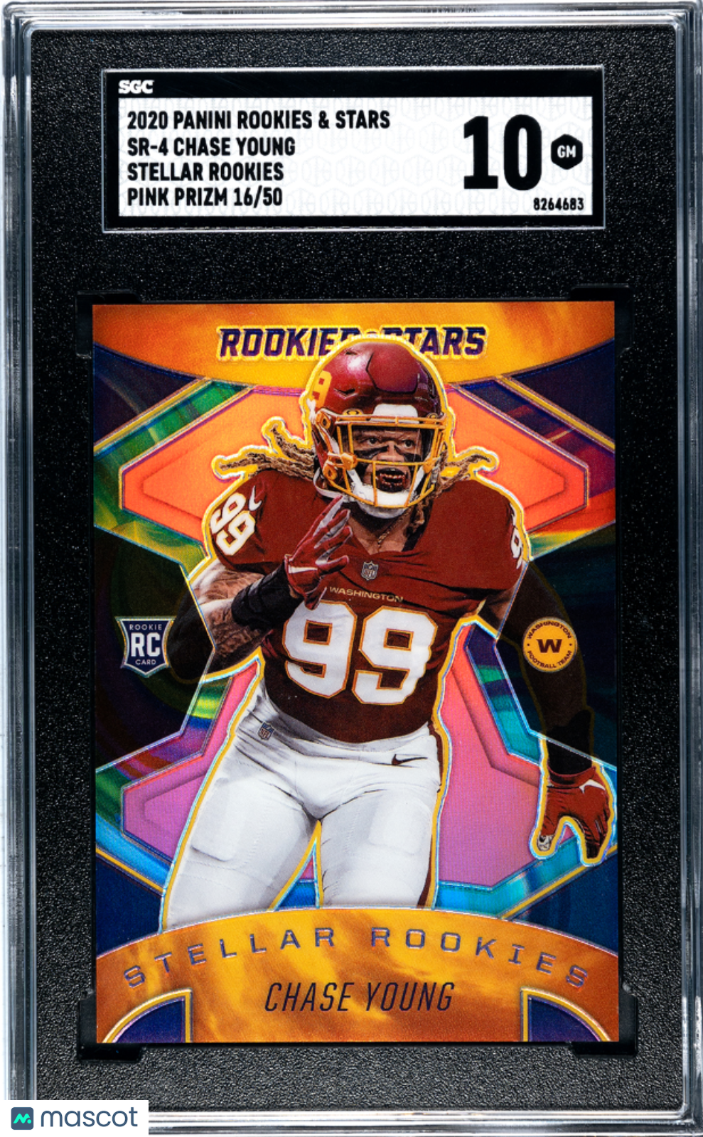 Chase Young 2020 Rookies & Stars Stellar Pink Prizm RC Commanders /50 SGC 10