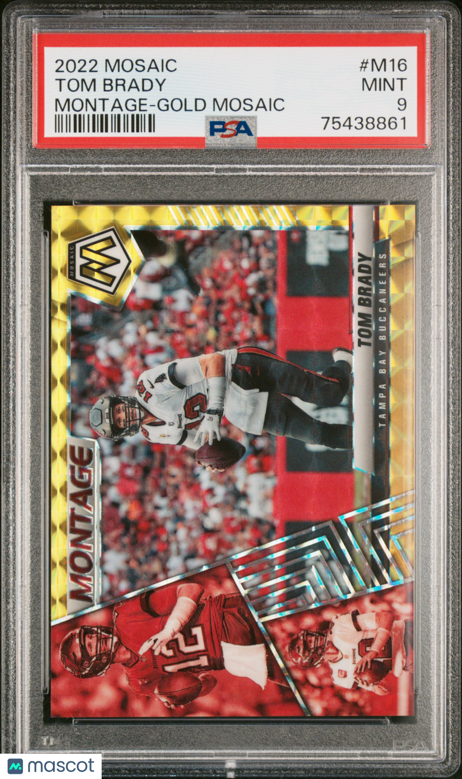 Tom Brady 2022 Mosaic Montage GOLD Prizm Tampa Bay Buccaneers 5/10 PSA 9