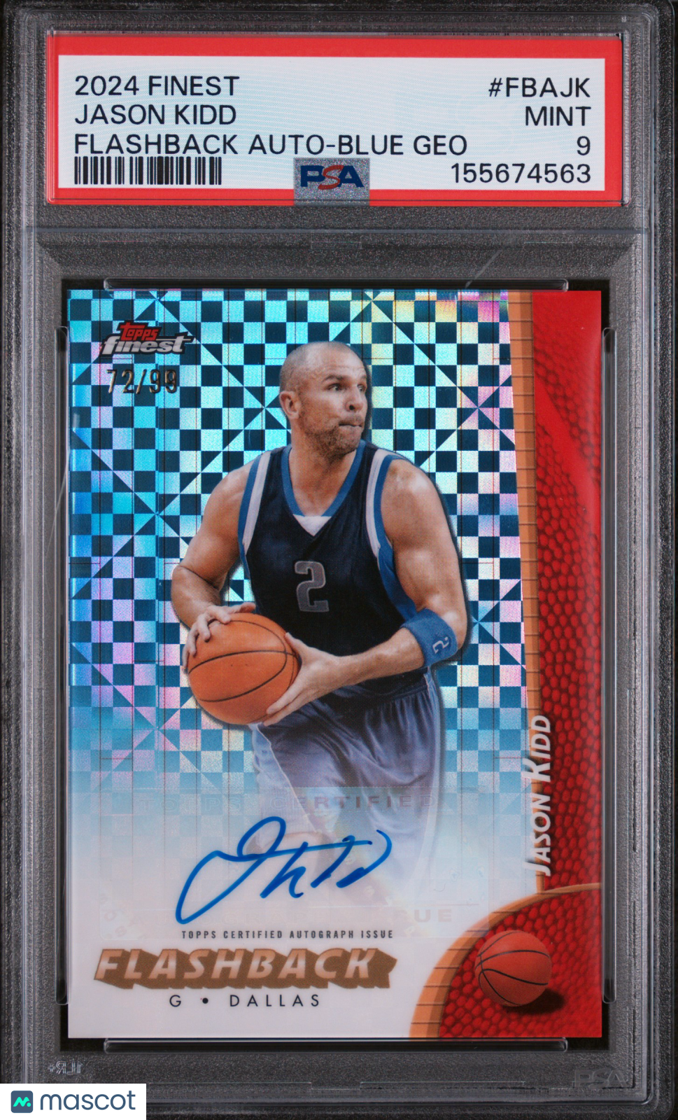 Jason Kidd 2024 Topps Finest Flashback Auto Autograph Mavericks 72/99 PSA 9