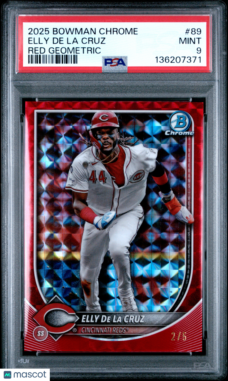 Elly De La Cruz 2025 Bowman Chrome Red Geometric Refractor Reds 2/5 PSA 9
